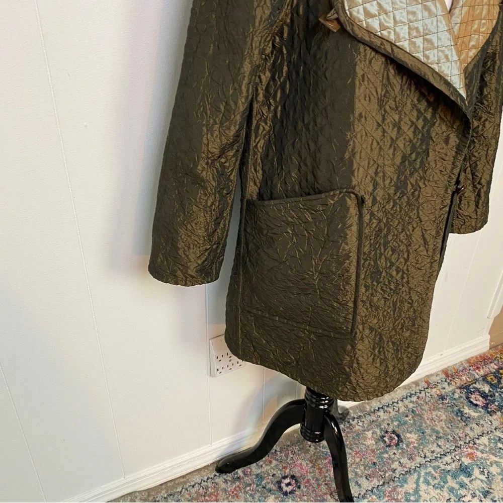 Mycra Pac One‎ Womens Sz P Quilted Brown Gold Metallic Reversible Rain Coat